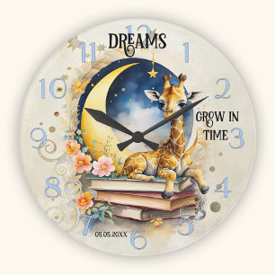 Cute Watercolor Giraffe Dream Round Clock