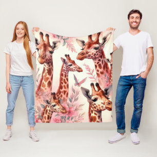 Cute Watercolor Giraffe Fleece Blanket