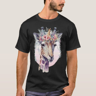 Cute Watercolor Giraffe Flower Crown Safari Animal T-Shirt