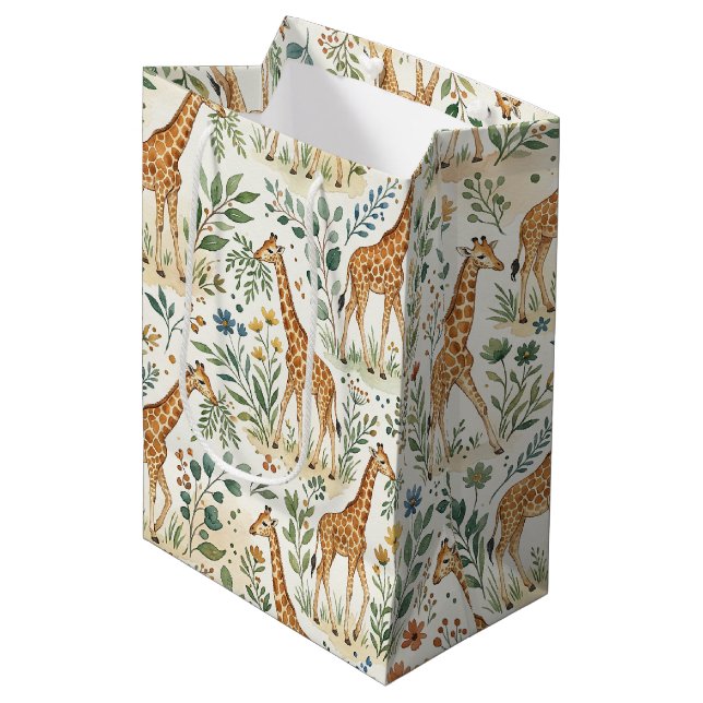 Cute Watercolor Giraffe Pattern Medium Gift Bag (Front Angled)