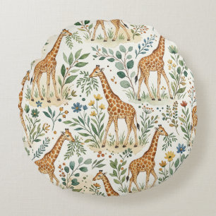 Cute Watercolor Giraffe Pattern Round Cushion