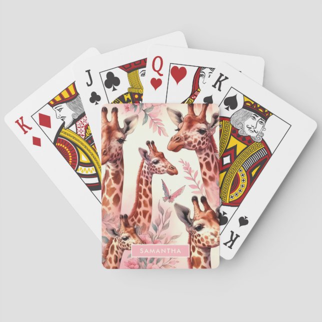 Cute Watercolor Giraffe  Playing Cards (Back)