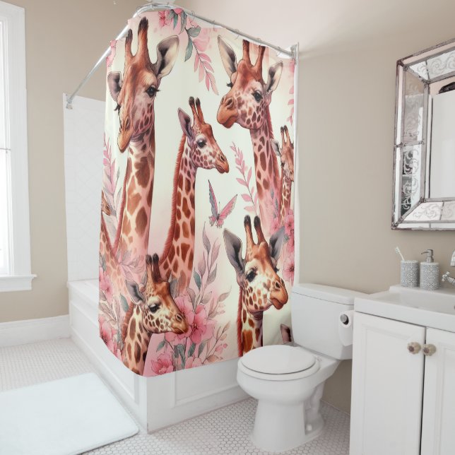 Cute Watercolor Giraffe  Shower Curtain (In Situ)