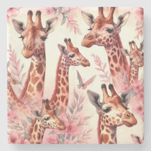 Cute Watercolor Giraffe Stone Coaster