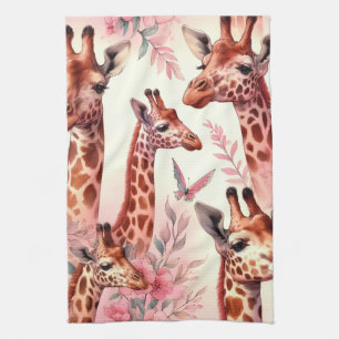 Cute Watercolor Giraffe  Tea Towel