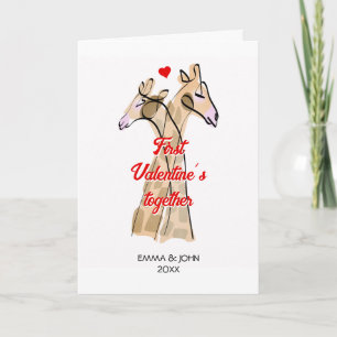Cute Watercolor Giraffes First Valentine´s Day Card
