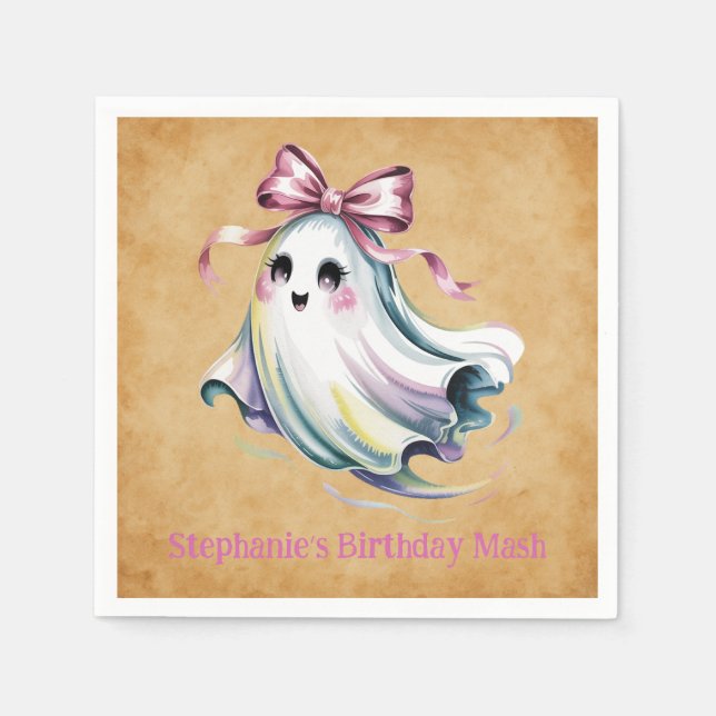 Cute Watercolor Girl Ghost Birthday Mash Napkin (Front)