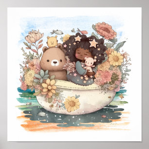 Cute Watercolor Girl With Besties Poster