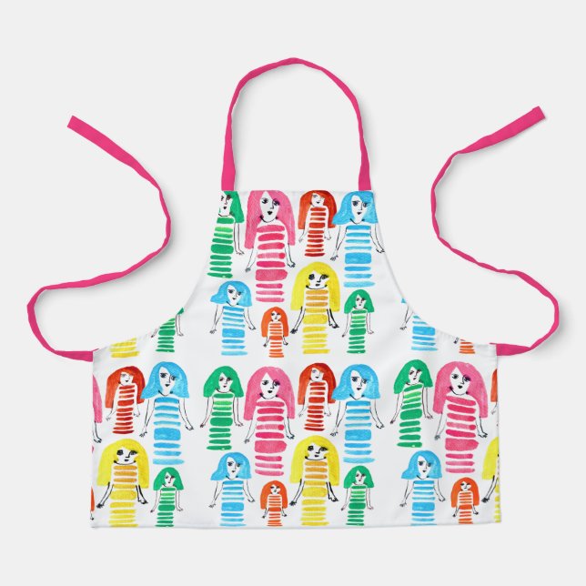 Cute watercolor girls funky fun apron (Front)