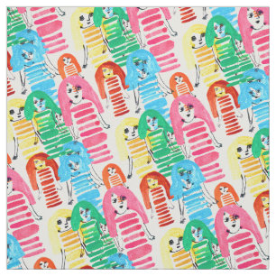 Cute watercolor girls funky modern art fabric