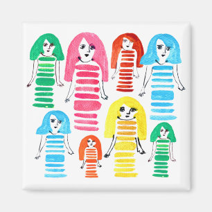 Cute watercolor girls funky modern art magnet
