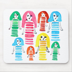 Cute watercolor girls funky modern art mouse pad