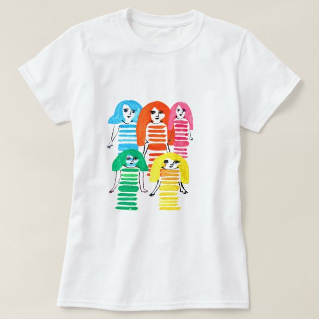 Cute watercolor girls funky modern art T-Shirt (Design Front)