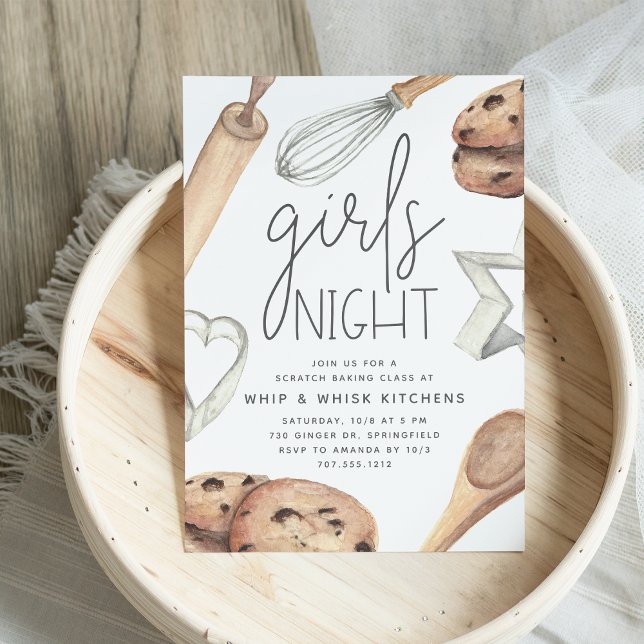 Cute Watercolor Girls Night Out Baking Class Invitation (Creator Uploaded)