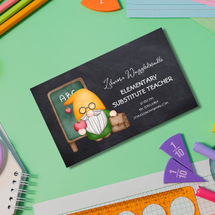 Cute Watercolor Gnome Teacher On Chalkboard  Business Card