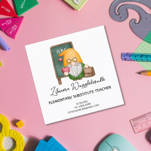 Cute Watercolor Gnome Teacher With Apple Square Business Card