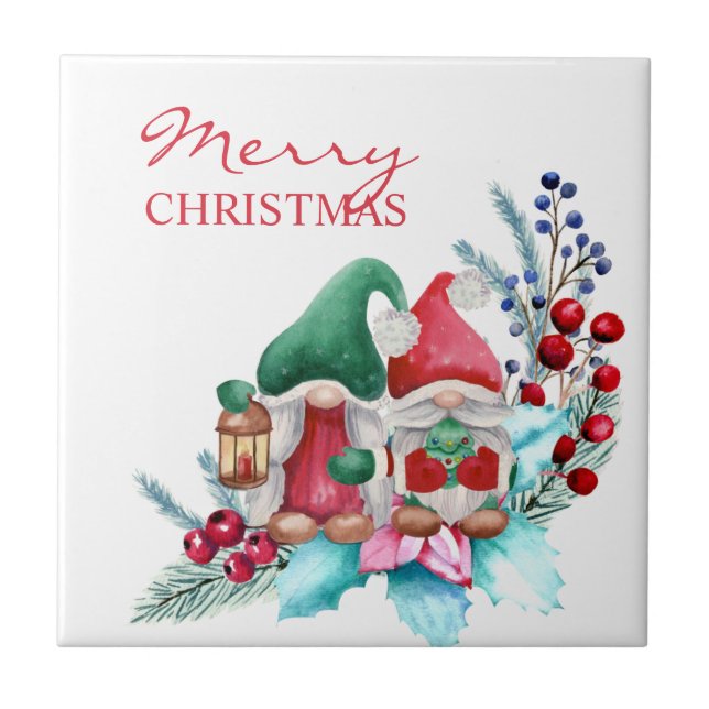 Cute Watercolor Gnomes  Ceramic Tile (Front)
