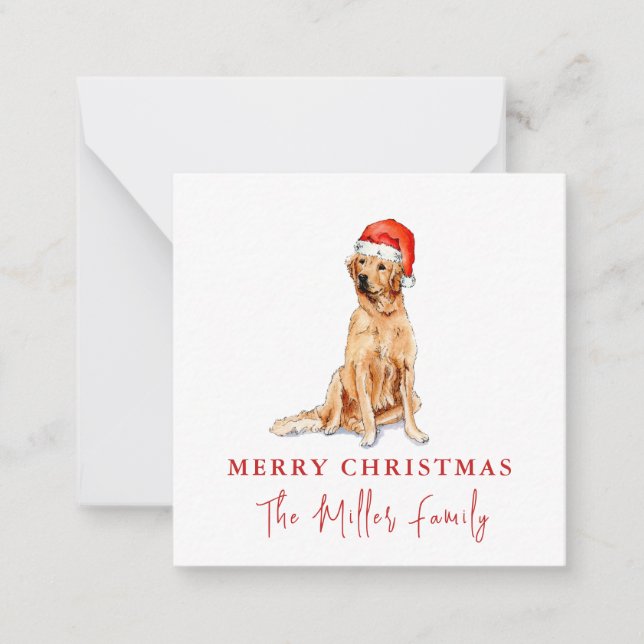 Cute Watercolor Golden Retriever Christmas Card (Front)