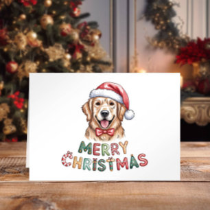 Cute Watercolor Golden Retriever Christmas Holiday Card