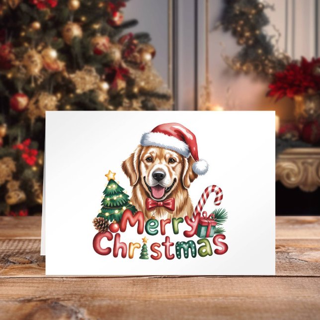 Cute Watercolor Golden Retriever Christmas Holiday Card (Creator Uploaded)