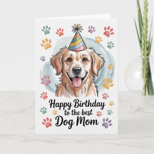 Cute Watercolor Golden Retriever Dog Mum Birthday  Card (Front)