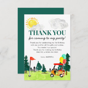 Cute Watercolor Golf Cart Birthday Par-tee Party Thank You Card