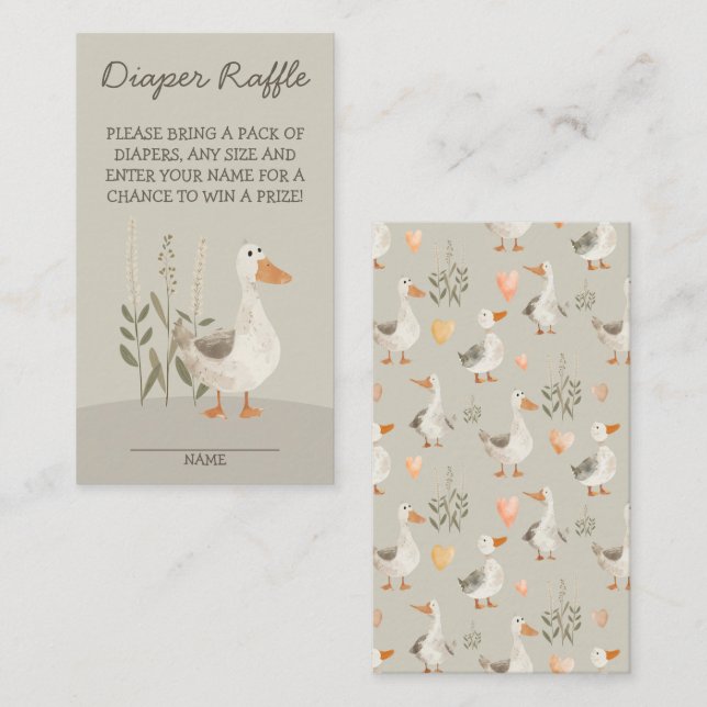 Cute Watercolor Goose Diaper Raffle Enclosure Card (Front/Back)