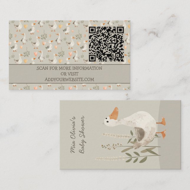 Cute Watercolor Goose QR Code Enclosure Card (Front/Back)