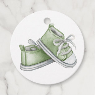 Cute Watercolor Green Baby Shoes Baby Shower Favour Tags