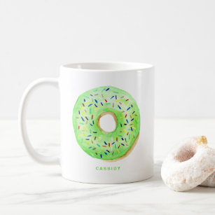 Cute Watercolor Green Doughnut Sprinkles Personali Coffee Mug