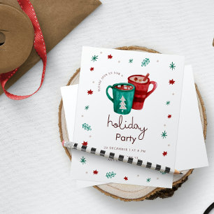Cute Watercolor Green Red Snow Christmas Party Invitation