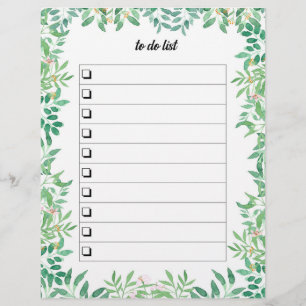 Cute watercolor greenary To Do list Custom Letterhead