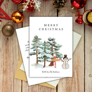 Cute Watercolor Greenery Snowman christmas Holiday Card