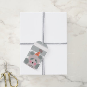 Cute Watercolor Grey Panda Birthday Party Gift Tags