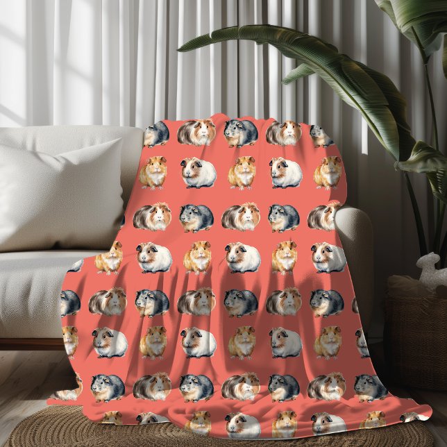 Cute Watercolor Guinea Pig Fleece Blanket (Creator Uploaded)