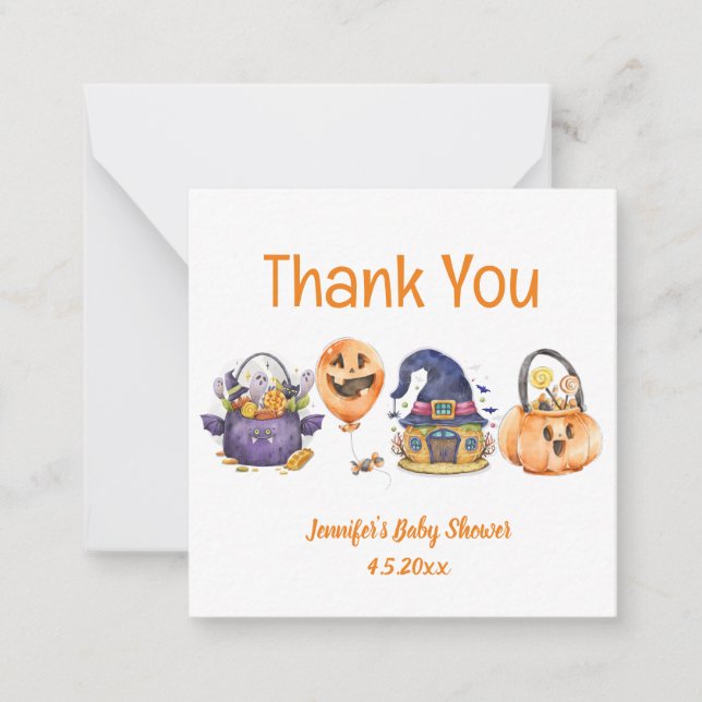 cute watercolor halloween baby shower thank you card (Front)