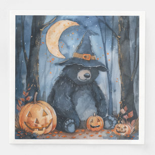 Cute Watercolor Halloween Bear for Decoupage Party Napkin