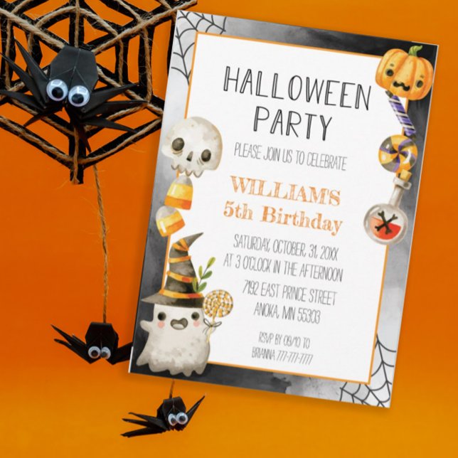 Cute Watercolor Halloween Birthday Party Invitation (Creator Uploaded)