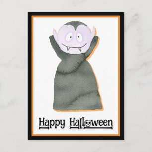 Cute Watercolor Halloween Dracula Vampire Postcard