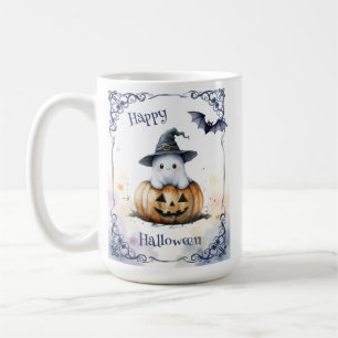 Cute Watercolor Halloween Ghost on a Jack o’ Lante Coffee Mug