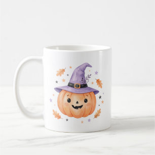 Cute Watercolor Halloween Pumpkin Witch Hat Coffee Mug