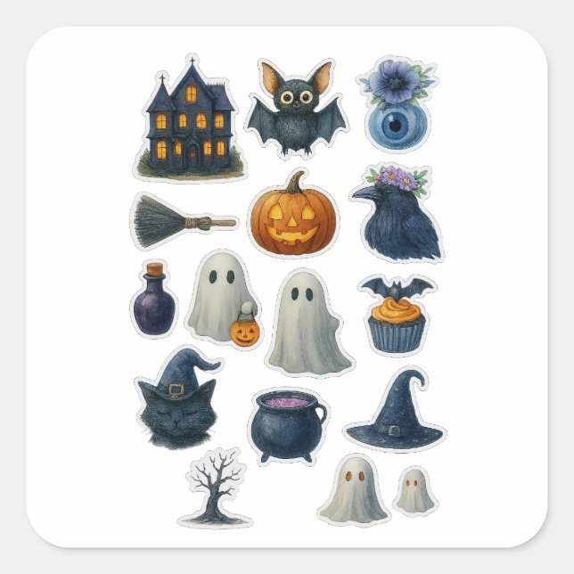 Cute Watercolor Halloween Sticker Sheet (Front)