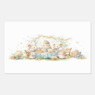 Cute Watercolor Hamster Garden Party Rectangular Sticker