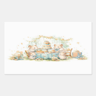 Cute Watercolor Hamster Garden Party Rectangular Sticker