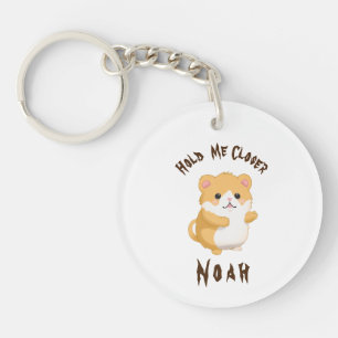 Cute watercolor Hamster Hold Me Closer Custom Name Key Ring