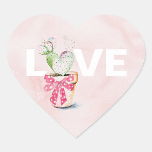 Cute Watercolor Heart Cactus Valentines Day Sticker