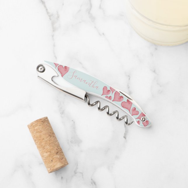 Cute Watercolor Heart Corkscrew (Front)
