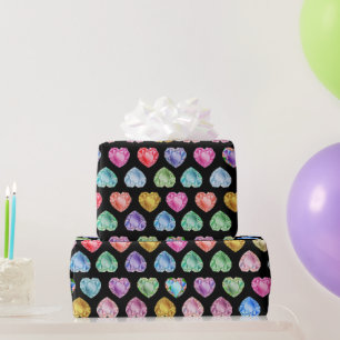 Cute Watercolor Heart Gemstone Colourful Fun Girl Wrapping Paper