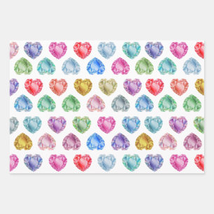 Cute Watercolor Heart Gemstone Colourful Fun Girl Wrapping Paper Sheet
