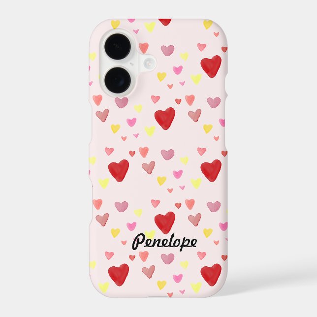 Cute Watercolor Hearts Pattern and Your Name   (Back)